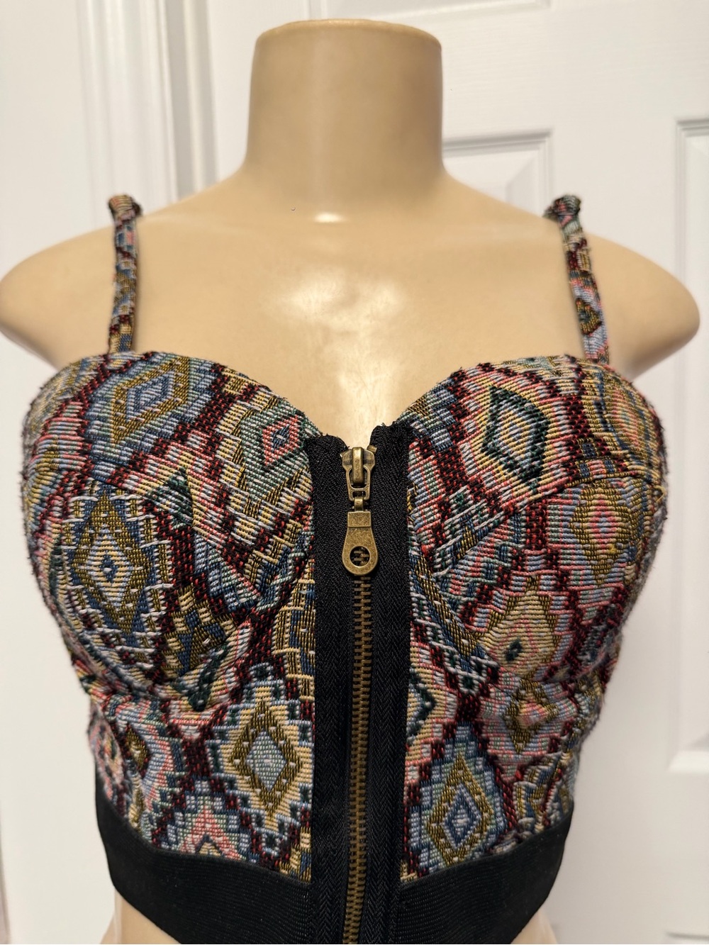 Multicolor Aztec Crop Bustier Top with Front Zip - Picture 2 of 3